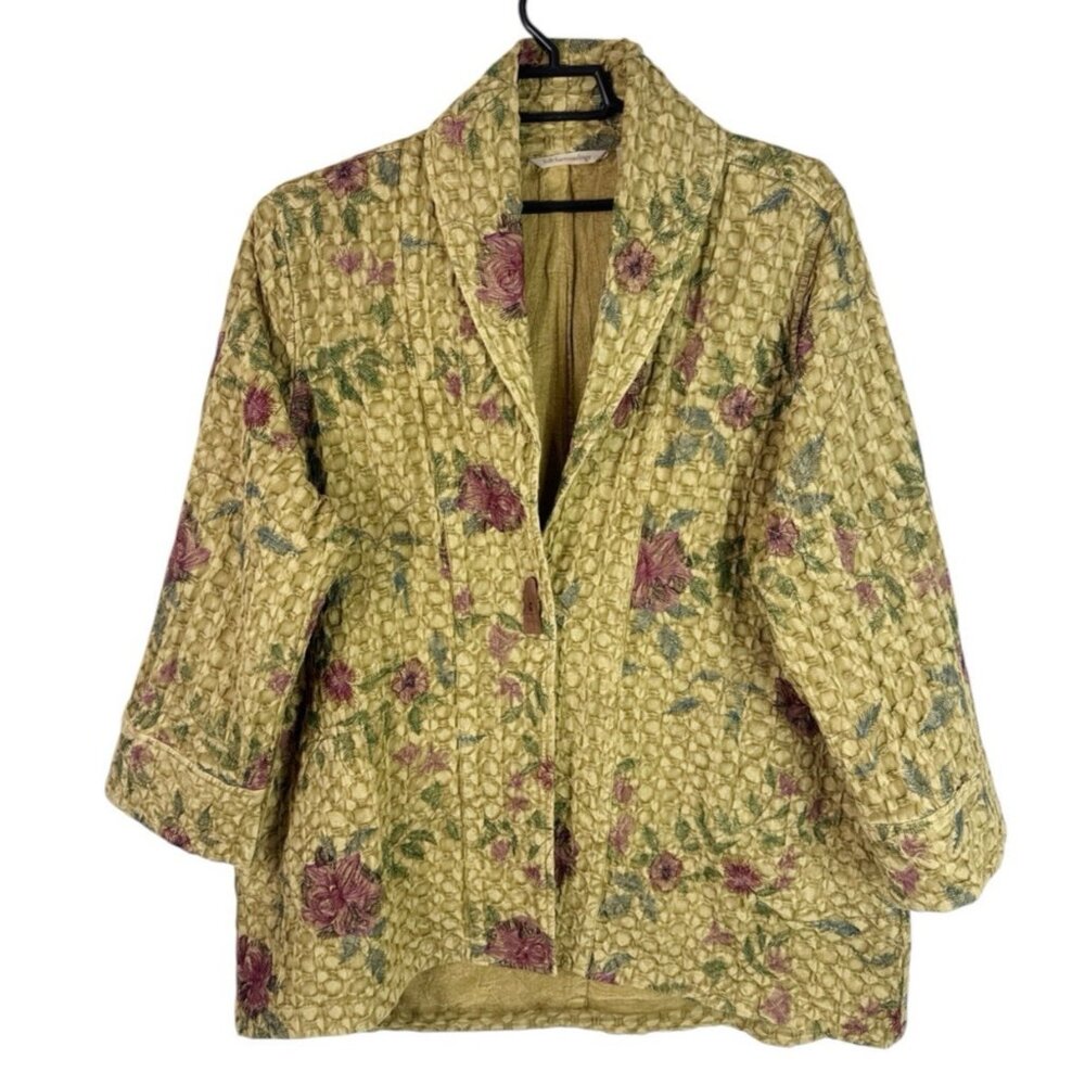 Soft Surroundings Women's Plus 2X‎ Embroidered Single Toggle Jacket Gold Floral